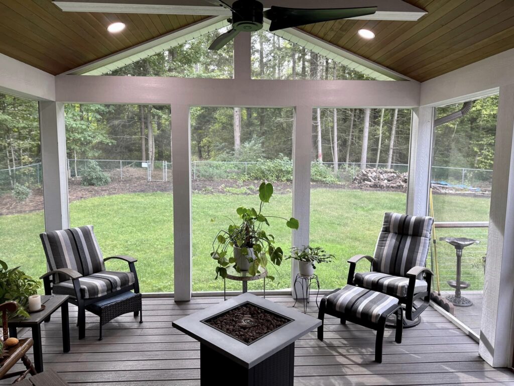 recessed lights installed by Signals Electric on a screened-in porch