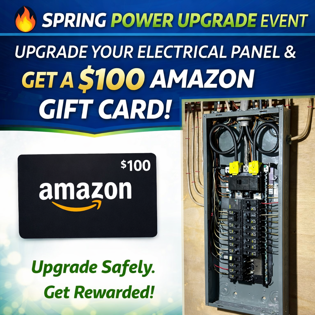 Upgrade your home electrical panel this spring and get a $100 Amazon gift card. Local electrician serving Saratoga and Queensbury NY