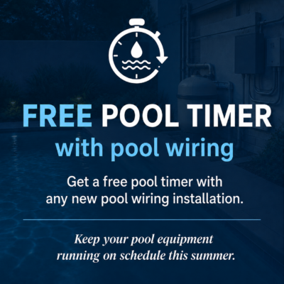Free pool timer special with new pool wiring installation from Signals Electric to help keep pool equipment running safely and on schedule this summer.